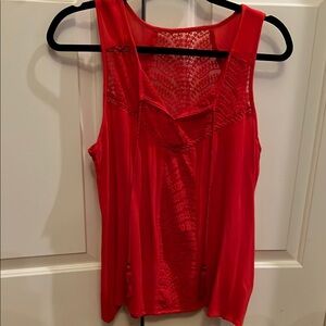 Red Sleeveless Tank Top with Mesh Neckline